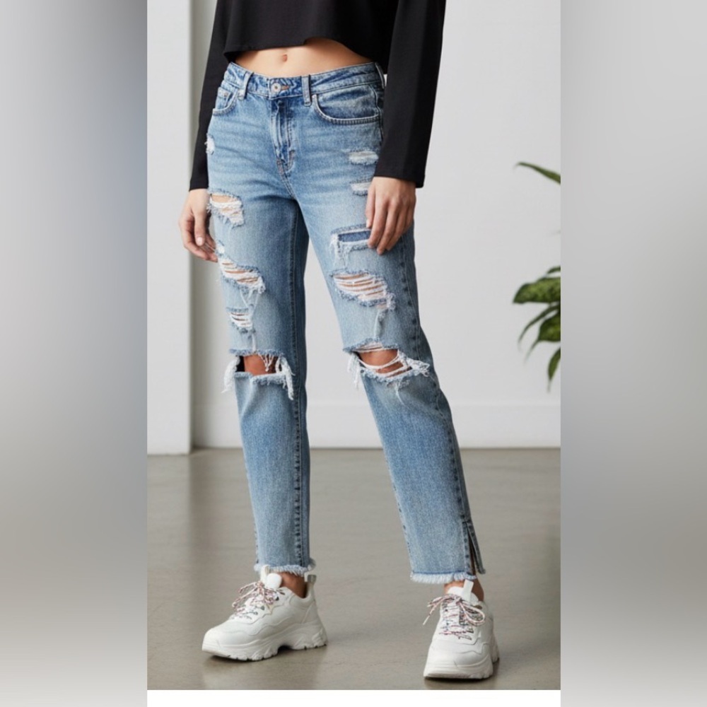 Kancan Collie High Rise Distressed Frayed Ankle Hem Mom Jeans Size 7 / 27 - Picture 7 of 10